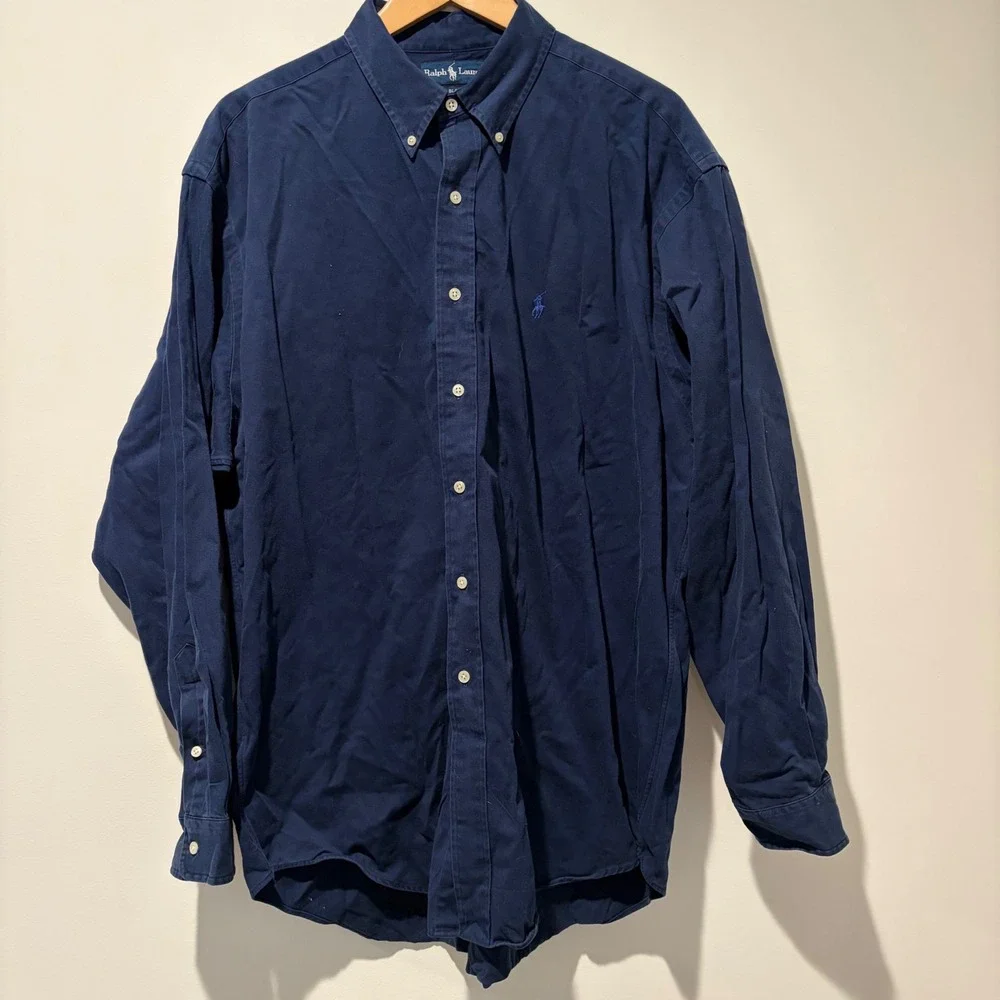 Lot of 2 Ralph Lauren Blake Mens XL Cotton Twill Button Down Shirts Navy Olive